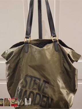 Steve Madden Olive Green Tote with Black Straps